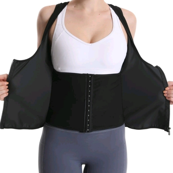 TJSweat solid pleated skirt zipper front sports vest - Picture 4 of 9